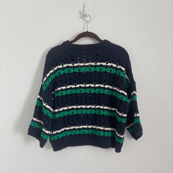 Current Air Women's Size Medium Blue Green Striped Crochet Sweater - Picture 6 of 6